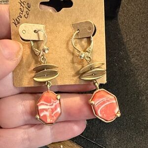 Kenneth Cole Coral and Gold Geometric Earrings